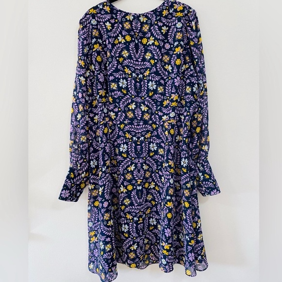 Boden Blossom Dress. Purple Navy Floral Sheer Long Sleeves. Size 16/18R. - Picture 8 of 12